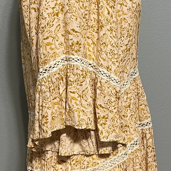 Free People Talk About It Tunic Ivory Gold Boho Floral Tiered Flowy Petite Small - Picture 4 of 7